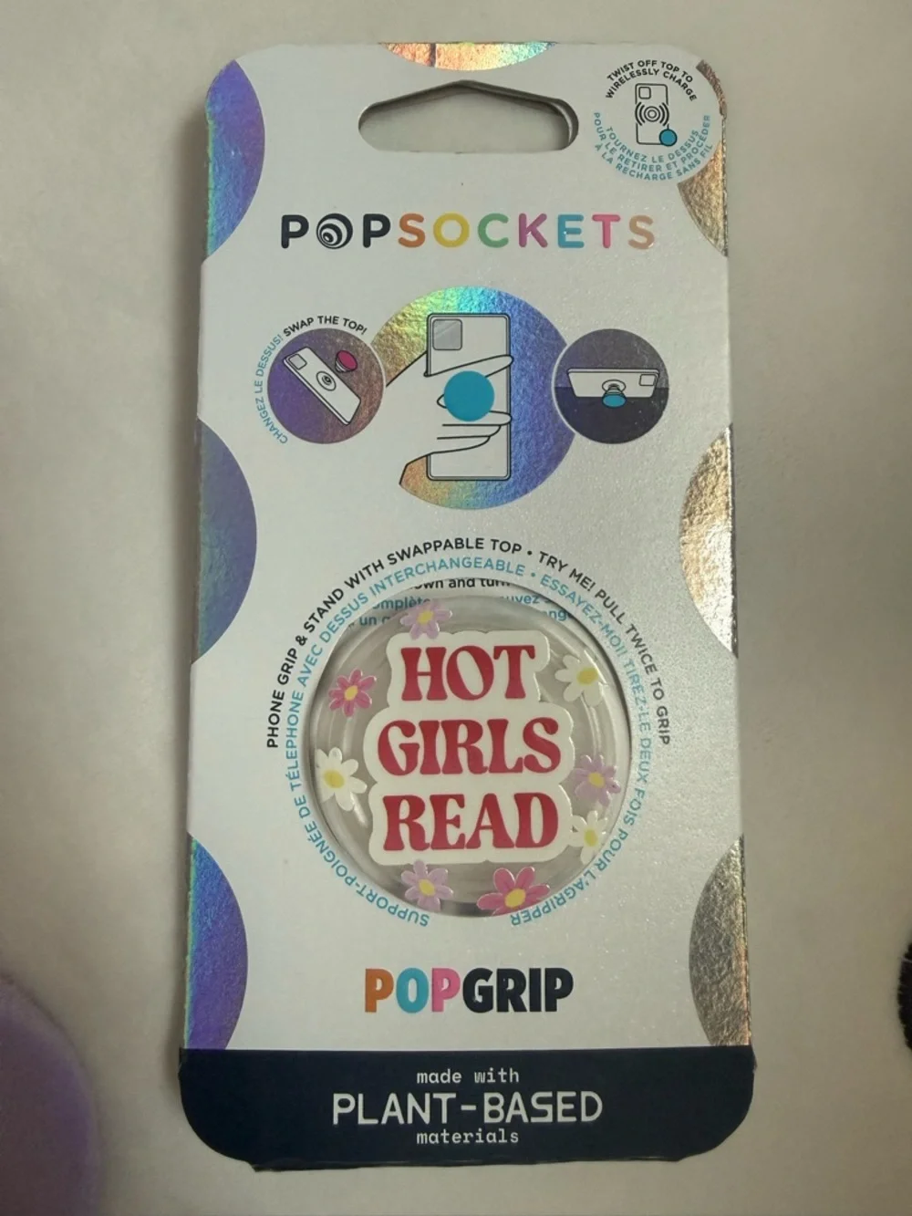 PopSocket PopGrip White PopGrip with Pink and Yellow Floral 